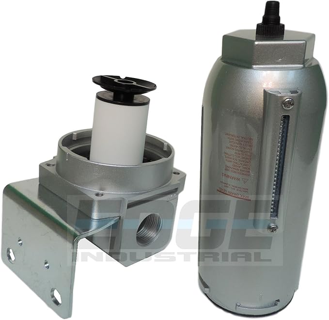 HEAVY DUTY HIGH FLOW COMPRESSED AIR IN-LINE PARTICULATE FILTER WITH 9OZ METAL BOWL, 1" NPT PORTS, AUTO DRAIN, 160 CFM, VISIBLE SIGHT GLASS, 5 MICRON ELEMENT