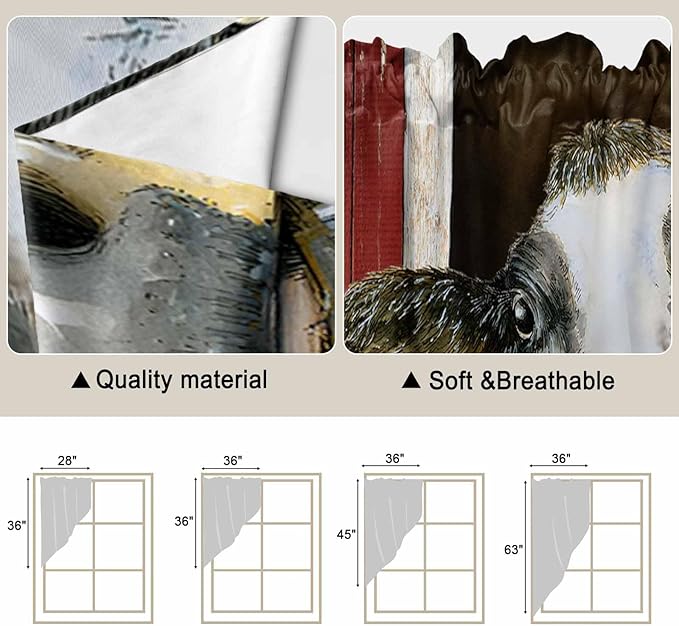 Cows Sunflowers Swag Valances for Windows, Rustic Farms Barns Flowers Bees Animals Rod Pocket Kitchen Curtains Valance, Kitchen Window Curtains Swag for Cafe Bathroom Living Room, 2 Panels, 36x45 inch