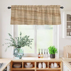 Kitchen Curtains Tiers and Valance Set of 3, Country Farmhouse Light Filtering Window Curtain Set, Vintage Brown Wooden Grain Rod Pocket Curtain Drapes for Cafe, Living Room, 36 Inches Tiers