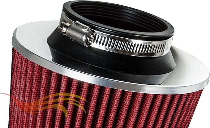 Rtunes Racing Universal Clamp-On Air Filter, Standard Cone, Dry Washable Design, Multiple Inlet Sizes (Red, 3" Inch)
