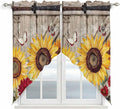 Sunflowers Swag Valances for Windows, Retro Flower Barn Doors Butterfly Farmhouse Brown Rod Pocket Kitchen Curtains Valance, Small Window Curtains Swag for Cafe Living Room, 2 Panels, 28x36 inch