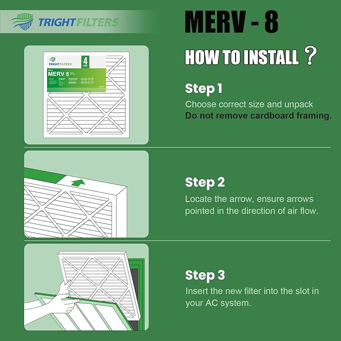 18x18x1 Air Filter 4 Pack, Durable MERV 8 Pleated Home HVAC AC Furnace Filters, Lightweight Compact Air Conditioner Filter Replacement