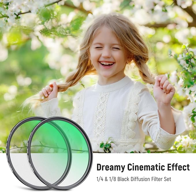 NEEWER 55mm 1/4 & 1/8 Black Diffusion Camera Lens Filter 2 Pack Set, Dreamy Cinematic Effect Filter Multicoated Glass Storage Case Cleaning Cloth, for Portrait Photography Video