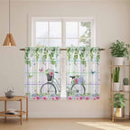 Spring Kitchen Curtains, Bicycles Botanical Leaves Rose Colorful Stripes Light Filtering Window Curtain Panels, 2Pcs Rod Pocket Window Treatments Set for RV Dining Room Study Room 42x54 Inches