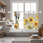 Yellow Sunflowers Kitchen Curtains 24 Inch Length, Small Window Curtains Tab Top, Farmhouse Cow Barn Doors Floral Butterfly Light Filtering Short Window Treatments Tier Drapes 27.5"x24" 2 Panel