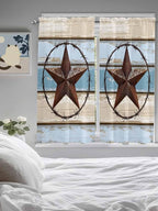 Vintage Western Star on Wood Grain Window Valance Curtains, Retro Wooden Texture Light Filtering Kitchen Valance with 3-inch Rod Pocket for Living Room Bathroom Bedroom,2 Panel,52x72In