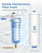 Waterdrop Mega Spin Down Sediment Filter, Reusable Whole House Water Filter System for City Water, Backwash Sediment Water Filter System, 100 Micron+5 Micron PP Filter, 1" MNPT + 3/4" FNPT, BPA Free