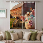 Farm Pig Bathroom Curtains 63 Inch Length, Window Curtains Tab Top, Farmhouse Barn Funny Animals Butterfly Light Filtering Window Treatments Drapes 52"x63" 2 Panel