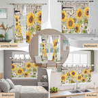Farm Flowers Living Room Curtains 96 Inch Length, Window Curtains Tab Top, Retro Sunflowers Barn Doors Butterfly Wood Board Light Filtering Window Treatments Drapes 52"x96" 2 Panel