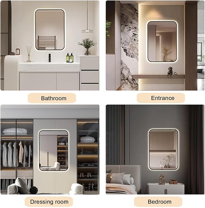 Bathroom Mirror with LED Lights，Bathroom Led Mirror ，Backlit Bathroom Mirror ，LED Mirror for Bathroom，with Touch Sensor/Demister pad，Shatterproof，Adjustable Lights(A,W50*H70cm/W19.7*H27.6IN)
