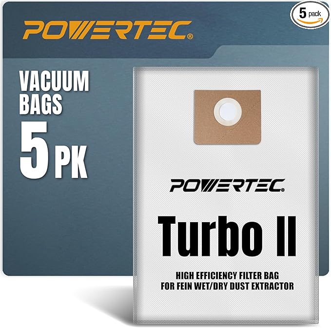 POWERTEC Fleece Filter Bag 5 Pack for Fein Turbo II Dust Extractor, Works for Turbo II & Dustex 35 L Wet/Dry Dust Extractor, Replacement Shop Vac Bags for Fein 31345062010 (75114)