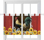 Chicken Sunflowers Kitchen Curtains 24 Inch Length, Small Window Curtains Tab Top, Farmhouse Animals Red Barn Bees Light Filtering Short Window Treatments Tier Drapes 27.5"x24" 2 Panel
