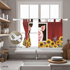 Pigs Sunflowers Kitchen Curtains 24 Inch Length, Small Window Curtains Tab Top, Farmhouse Red Barn Flowers Animals Light Filtering Short Window Treatments Tier Drapes 27.5"x24" 2 Panel