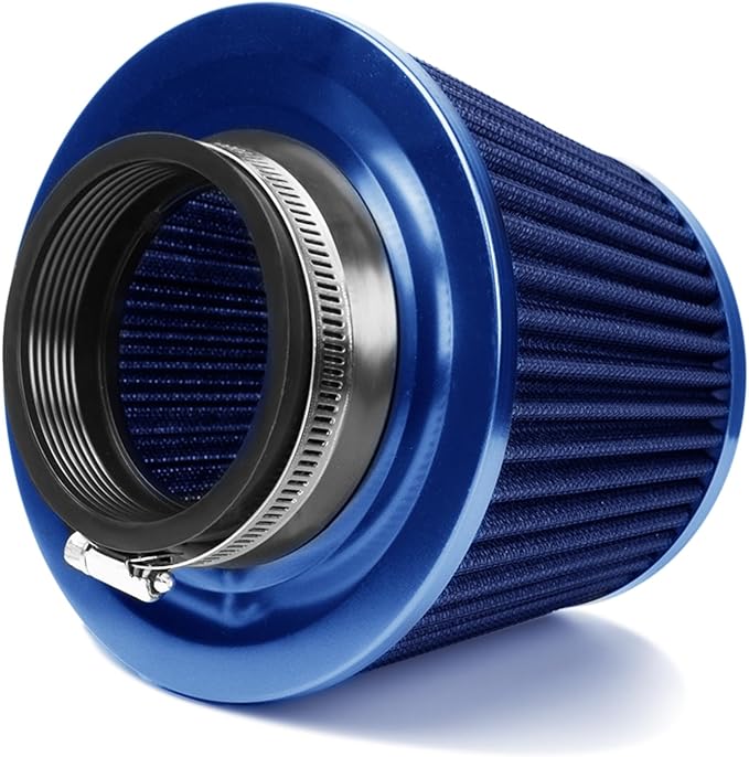 Universal Clamp-On Air Intake Filter, High Performance, Washable Filter, Replacement Air Filter, Flange Diameter 4inch/100mm (Blue)