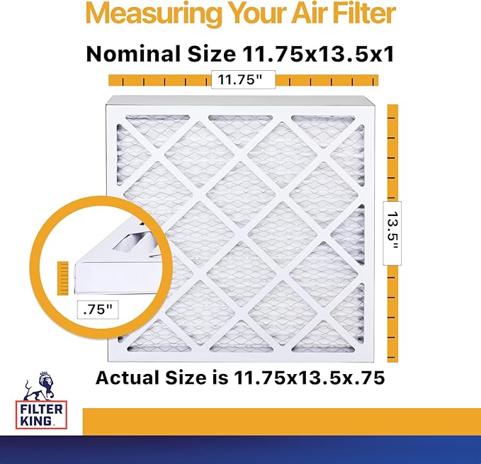 Filter King Air Filters 11.75x13.5x1 | 6 Pack | MERV 13 | HVAC Pleated AC Furnace Filters | Air Purifier | Replacement Filters for Clean, Healthy & Fresh Environment| MADE IN USA