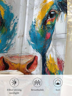 Sheer Curtains 72 Inches Long, Rustic Cow Semi Sheer Curtains Light Filtering Window Treatment, Vintage Colorful Animals Art Wooden Grain Privacy Voile Drapes for Living Room Bedroom 52x72 Inch