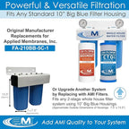 APPLIED MEMBRANES INC. Whole House Water Filter Replacement Filter Cartridge Set | 2 Stage 4.5” x 10” Sediment and Carbon Block Filters | Fits 10-inch Housings