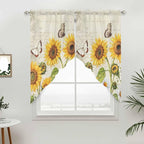 Farm Sunflowers Swag Valances for Windows, Retro Flowers Butterfly Botanical Beige Rod Pocket Kitchen Curtains Valance, Small Window Curtains Swag for Cafe Bathroom Living Room, 2 Panels, 36x36 inch