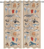Vintage Outdoor Curtains for Patio Sharks Whales Lobsters Biographies Waterproof Outside Curtains with Grommet Top Weatherproof Curtain for Cabana Pergola Gazebo, 2 Pack, 54" W x 108" L
