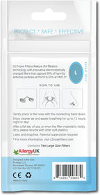 O2 Nose Filters with 3M Filtration - Nasal Screens for Allergies, Dust & Smoke - Drug-Free & Latex-Free Nose Filters - Invisible Allergy Protection (Large x 10)