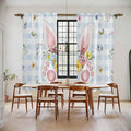 Easter Window Curtains 72 Inch Long 2 Panel Set, Rod Pocket Long Curtains & Drapes, Spring Rabbits Ears Feet Floral Blue Lattice Light Filtering Window Treatment for Bedroom Living Room 52"W x 72"L