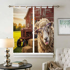 Farm Sheep Bedroom Curtains 72 Inch Length, Window Curtains Tab Top, Farmhouse Barn Funny Animals Butterfly Light Filtering Window Treatments Drapes 52"x72" 2 Panel