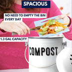 Granrosi Countertop Compost Bin Kitchen - 1.3 Gal Indoor Compost Bucket with Lid for Kitchen, Farmhouse Rust Proof & Odorless Composter Bin for Countertop, 3 Charcoal Filters