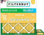 Filterbuy 10x10x1 Air Filter MERV 11 Superior Pet & Allergy Defense (2-Pack), Electrostatic Pleated HVAC AC Furnace Filters Replacement, Made in USA (Actual Size: 9.50 x 9.50 x 0.75)