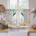 Easter Kitchen Curtains 45 Inch Long 2 Panel Set, Rod Pocket Window Treatment, Spring Colorful Bunny Eggs Flower Wood Grain Light Filtering Short Curtains & Drapes for Bathroom Laundry 52"W x 45"L