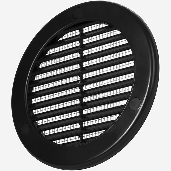 Vent Systems 4" Inch (Opening Dimensions) - Pack of 2 - Black Soffit Vent Cover - Plastic Round Air Vent Grille - Built-in Mesh Screen - HVAC Register Louver for Bathroom, Home, Kitchen