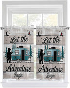 Farmhouse Bear Camper Van Tree Window Valance Curtains, Vintage Wood Grain Light Filtering Kitchen Valance with 3-inch Rod Pocket for Living Room Bathroom Bedroom,2 Panel,52x45In