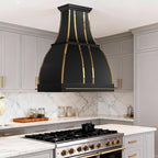 CHETTO C Stainless Steel Range Hood Cover with 4-Speed Vent Hood Insert Custom Handmade Metal Kitchen Fan with Towel Rack LED Light 36"W x27"D x60"H Black Island Mount