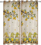 Summer Gnome Outdoor Curtains for Patio Gnome Lemon Leaf Vintage Waterproof Outside Curtains with Grommet Top Weatherproof Curtain for Cabana Pergola Gazebo, 2 Pack, 54" W x 108" L