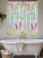 Happy Easter Bedroom Curtains 63 Inches length, Spring Bunny Eggs Flower Teal Wood Grain Window Treatment Curtain Drapes, Rod Pocket Curtain Panels for Living Room Kitchen, 42"x63", 2 Panels