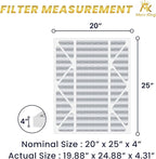 MervKing 20x25x4 Air Filter Actual Size: 19.88" x 24.88" x 4.31" MERV 8 MPR 600-700 | MADE IN USA | 1-Pack | Pleated HVAC AC Furnace Replacement