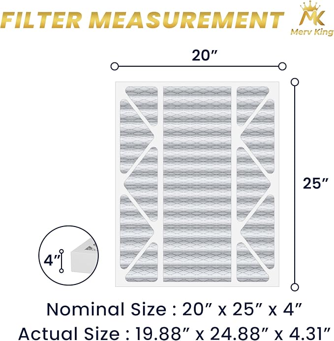 MervKing 20x25x4 Air Filter Actual Size: 19.88" x 24.88" x 4.31" MERV 8 MPR 600-700 | MADE IN USA | 2-Pack | Pleated HVAC AC Furnace Replacement