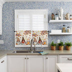 Fall Kitchen Curtain Set, Thanksgiving Gnomes Maple Leaf Pumpkin Beige Window Valance and Tiers 24" Length, Light Filtering Short Curtains Valance for Cafe Bathroom Bedroom 54"x18"