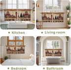 Brown Farmhouse Tier Curtains, Vintage Country Animals Wooden Grain Light Filtering Kitchen Curtains, 2Pcs Rod Pocket Half Window Treatments Panels for Sink Cafe Cabinet Camper 27.5x36 Inches