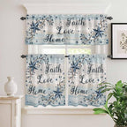 Kitchen Curtains Tiers and Valance Set of 3, Vintage Farmhouse Light Filtering Window Curtain Set, Blue Country Texas Star Vines Wooden Rod Pocket Curtain Drapes for Cafe, Living Room, 36 Inches Tiers