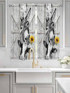 Grey Farmhouse Bedroom Curtains 63 Inches Length, Vintage Sunflowers Animals Printed Window Treatment Curtain Drapes, Rod Pocket Curtain Panels for Living Room Kitchen, 42"x63", 2 Panels