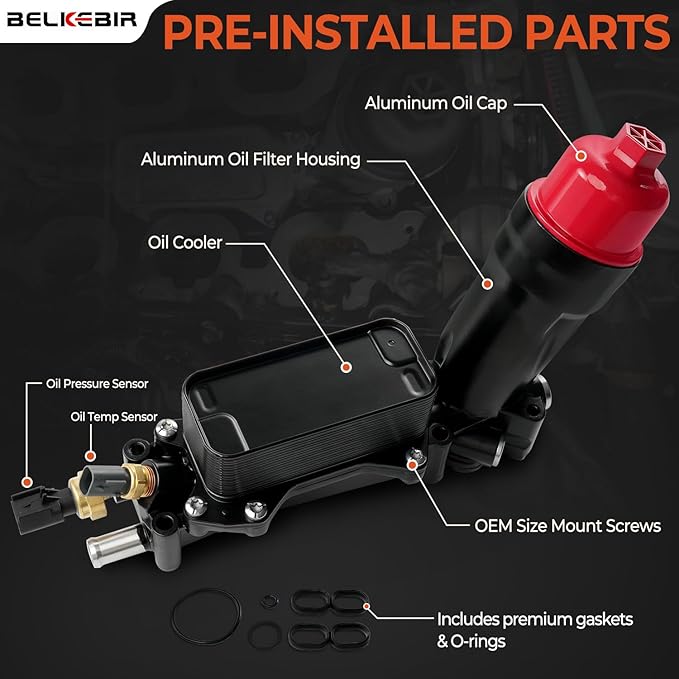926-959 926-876 3.6L Upgraded Aluminum Engine Oil Cooler Filter Housing for 2011-2016 Ram Jeep Wrangler Cherokee Dodge Journey Charger Challenger Caravan Durango Avenger Chrysler 200 300