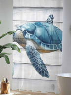 Sheer Curtains 84 Inches Long, Sea Turtle Blue Semi Sheer Curtains Light Filtering Window Treatment, Coastal Ocean Seaweed Wood Grain Privacy Voile Drapes for Living Room Bedroom 52x84 Inch