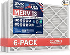 BNX TruFilter 20x30x1 Air Filter MERV 13 (6-Pack) - MADE IN USA - Electrostatic Pleated Air Conditioner HVAC AC Furnace Filters for Allergies, Pollen, Mold, Bacteria, Smoke, Allergen, MPR 1900 FPR 10