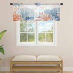Ocean Corals Sheer Valance Curtains, Summer Beach Coral Sea Stars Light Filtering Kitchen Valances Rod Pocket Voile Curtain Window Treatment for Bedroom/Living Room/Basement 60Wx18L