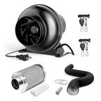 InfiniPower 4 Inch 195 CFM Inline Ventilation Fan 4" Air Carbon Filter, 4" 8 Feet Black Ducting and Rope Hanger, Combo for Grow Tent, Greenhouse, Kitchen