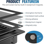 Magnetic Vent Covers with Vent Screen 5.1x11.3 Inch, Black Mesh Vent Covers for Floor, Wall, Ceiling Air Vents to Block Dust, Pet Hair, Fits Standard HVAC Floor Registers in Home, RV, 3 Pack