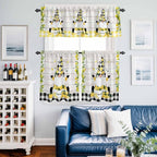 Lemon Gnomes Kitchen Curtains Set 3 Piece for Windows, Rod Pocket Valance and Tier Set 36 Inch Length, Summer Botanical Fruit Wooden Grain Plaid Light Filtering Cafe Curtains for Living Room Bathroom