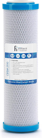 iFilters 0.5-Micron Carbon Block Water Filter – Coconut Shell CTO Drinking Water Filter Cartridge – 10-inch Replacement for Filtration Systems – Reduces Odors, Chlorine Taste – 2.5" x 10"