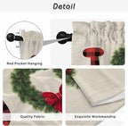 Red Green Christmas Window Curtains 63 Inch Long 2 Panel Set, Rod Pocket Bedroom Curtains & Drapes, Farmhouse Xmas Botanical Winter Light Filtering Window Treatment for Living Room 42"W x 63"L