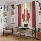 Canada Kitchen Curtains, Red Maple Leaf Flag Vintage Farmhouse Wooden Grain Light Filtering Window Curtain Panels, 2Pcs Rod Pocket Window Treatments Set for Living Room Bathroom Bedroom 52x72 Inches